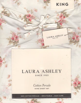 Laura Ashley King Sheet Set Dorrie Pink Floral 4pc Farmhouse Cottage Shabby Chic - Image 1 of 4