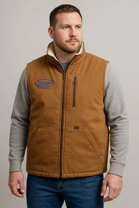 LEE Duck Brown Tan Canvas Sherpa Zip Vest Mens 2XL Work Insulated Faux Fur-lined - Picture 1 of 9