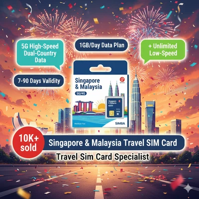 Singapore Malaysia Travel SIM Card 5G | 1GB/Day + Unlimited | 7-90 Days Prepaid - Image 1 of 2