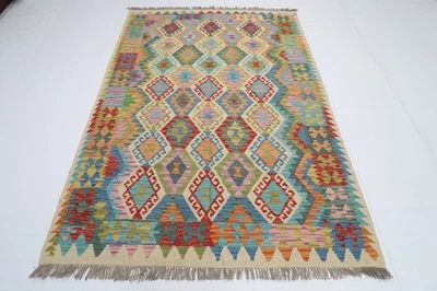 Небольшой ковер из шерсти с геометрическим узором 5 футов 5 x 7 футов традиционный восточный ковер ручной работы - Изображение 1 из 4