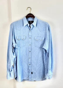 RRL Men’s Blue Denim Shirt Western Solid Chambray Sawtooth Size Extra-Large XL - Picture 1 of 5