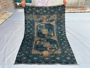 Alfombra afgana turcomana 2'11x4'2 anudada a mano lana pie de elefante alfombra acento tribal - Imagen 1 de 11