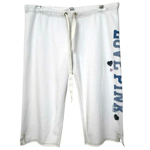 Y2K Victorias Secret Jogginghose PINK weiß S Lounge Capri Liebe Herz Kordelzug - Bild 1 von 16