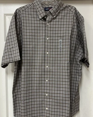 NUEVO SIN ETIQUETAS Camisa Roundtree & Yorke Viaje Inteligente Para Hombre Manga Corta Marrón A Cuadros 2XT Foto 1 de 4