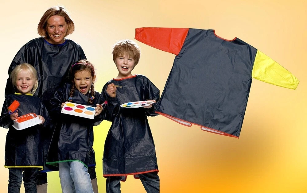 Kinder-Malkittel Mit Ärmeln, Blau, Größe 146-152 – Weiches Nylon, Wasserabweisend & Atmungsaktiv