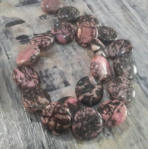 Natural Rhodonite, Flat Round ,20x9mm, 20 pce strandFree postage. Oz Seller - Picture 1 of 3