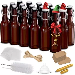 Nevlers 8.5 oz Amber Swing Top Glass Beer Bottles (Pack of 18) | Includes Funnel - Picture 1 of 9