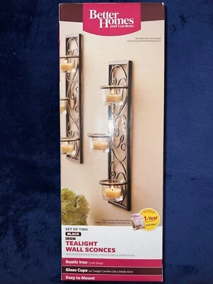 Better Homes And Gardens Set of 2 Black Iron Tealight Wall Sconces  - Image 1 of 2