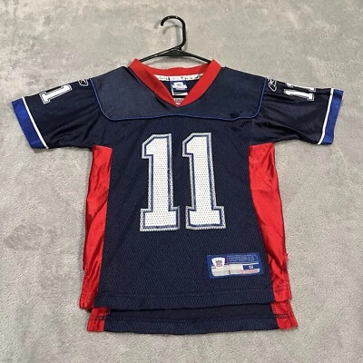Camiseta de fútbol americano New England Patriots juvenil pequeña 8 azul Reebok Drew Bledsoe NFL Foto 1 de 4