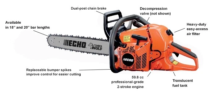 ECHO REAR HANDLE CHAIN SAW 59.8CC 24' BAR AND CHAIN   CS-590-24 - Image 1 of 1