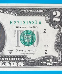 TRAILING YEAR 1931 : B 2713 1931 A $2 Two Dollar Bill Serial Number *UNC* - Picture 1 of 3