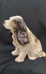 6" COCKER SPANIEL CERAMIC VINTAGE JAPAN ART DOG PUPPY WHITE BLACK BEST FRIENDS - Picture 1 of 17