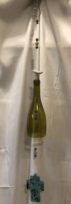 Wine Bottle Wind Decoration With Ceramic Bird And Glass Cross - Изображение 1 из 4