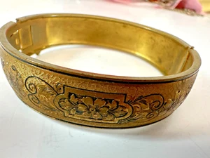 Vintage Bracelet Bangle Taille d'Epargne Bangle Metal Black Hinge - Picture 1 of 12