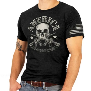 Hot Leathers 2nd Amendment Military America Support Crew Skull T Shirt Mens (L) - Picture 1 of 3