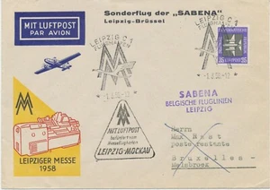 RDA 1958 Leipzig Feria de Primavera Vuelo Especial Sabena "LEIPZIG - BRUSELAS" - Imagen 1 de 2