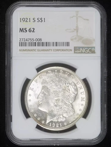 1921 S Morgan Silver Dollar NGC MS-62 Cover