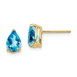 8mm 14K Yellow Gold 7x5mm Pear Blue Topaz Earrings - Picture 1 of 4