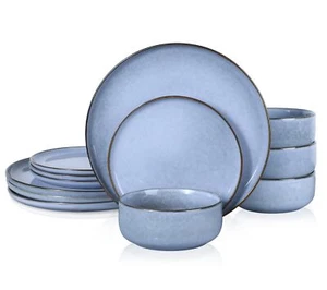 12-piece Dinnerware Plates Bowls Dishes Sets For 4 Stoneware Reactive Glaze Dng - Picture 1 of 7