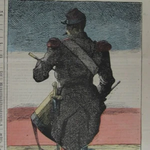 Tambour Soldat Drapeau - Caricature Cottin - Gravure de presse 1873 - Picture 1 of 2