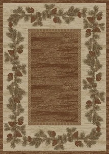 Mountain View Area Rug Runner Lodge Cabin Pine Cone Brown Beige Matching Set - Picture 1 of 5