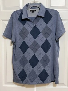Vintage Banana Republic Pima Fitted Polo Short Sleeve Blue Argyle Preppy Men's L - Picture 1 of 10