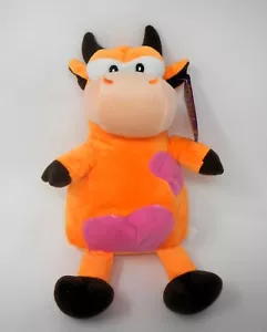 Pan di zucchero 14" peluche da seduta arancione mucca imbottito animale con macchie rosa - Foto 1 di 1