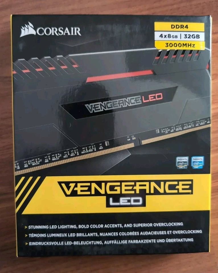 Corsair Vengeance LED 32GB (4x8GB) DDR4 3000MHz RAM, C15 - Red LED Memory kit - Image 1 of 2