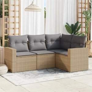 vidaXL 4 Piece Garden Sofa Set with Cushions Beige Poly Rattan - Picture 1 of 5