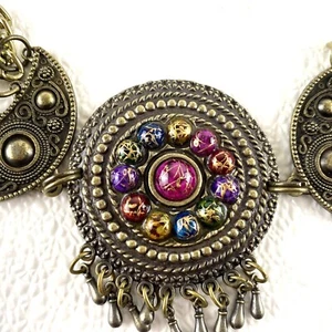 VTG Bohemian Statement Necklace Colorful Beads Intricate Metalwork Adjustable - Picture 1 of 6