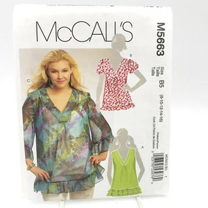 McCalls 5663 V Neck Top Loose Pullover Ruffles Misses Size 8 16 Sewing Pattern - Picture 1 of 4