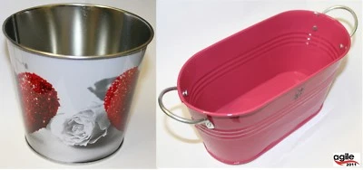 Deko Eimer ZINKEIMER   PFLANZEIMER Übertopf BLUMENTOPF Griffe m. Metall Dekorati - Bild 1 von 2