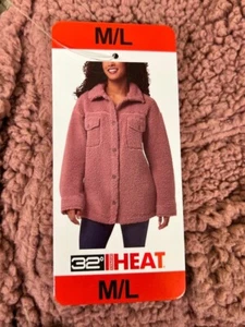 32 Degrees Heat Jacket Adult M/L Mauve Pink Teddy Sherpa Shacket Womens (211) - Picture 1 of 3