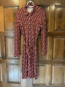 Boden Carnaby Hemdblusenkleid mit Knopfleiste Größe 8 Geo-Print Langarm Retro-Stil - Bild 1 von 7