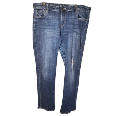 KUT From The Kloth Boyfriend Jeans Womens Sz 16 Blue Distressed Denim Whiskered - Image 1 of 4