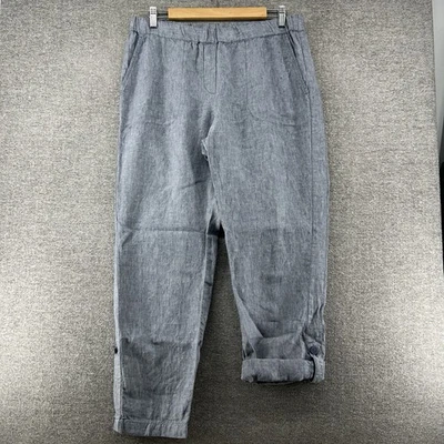 Брюки женские J Jill Purejill льняные широкие размер средний без застежек синие 100% лен - Изображение 1 из 4