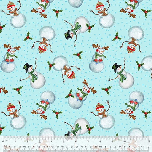 Tela de Navidad | Muñeco de nieve Chilly Friends Toss Blue | Windham YARD Foto 1 de 1
