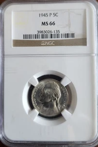 1945 P Jefferson Silver War Nickel NGC MS66 - Picture 1 of 4