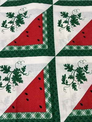Springs Cotton Fabric 2 yards 44” Wide Red Watermelon & Vine Directional Block - Image 1 of 4