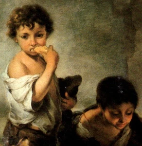Cartolina d'epoca Bartolome Esteban Murillo ragazzi che giocano a dadi c1670 - Foto 1 di 3