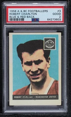 1958 A&BC Futbolistas Azul y Rojo Espalda Bobby Charlton Robert #3 PSA 2 Novato RC Foto 1 de 2