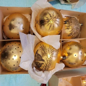 Vintage 50er Gold Glas Weihnachtsschmuck Glimmer Schablone Germany - Bild 1 von 10