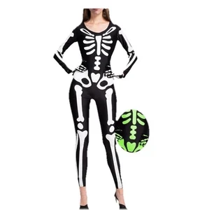 Damen Glow In The Dark Skelett Body Anzug Halloween Kostüm Größe Small - Bild 1 von 3