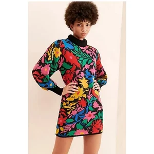 VESTIDO Farm Rio Anthropologie JARDÍN TROPICAL SUÉTER MIDI CUELLO SIMULADO talla grande - Imagen 1 de 11