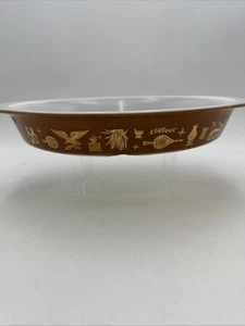 Vntg Pyrex EARLY AMERICAN Divided Casserole Dish Brown/Gold Eagle 1 1/2qt MINT - Picture 1 of 24