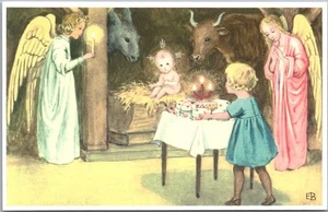 Postal vintage firmada por el artista ELSA BESKOW "JESUSBARNETS FODELSEDAG" Navidad - Imagen 1 de 2