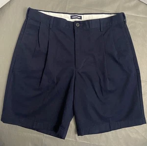 Lands End Traditional Fit Men Navy Blue Pleated Front Shorts 36/8 Preppy Outdoor - Picture 1 of 12