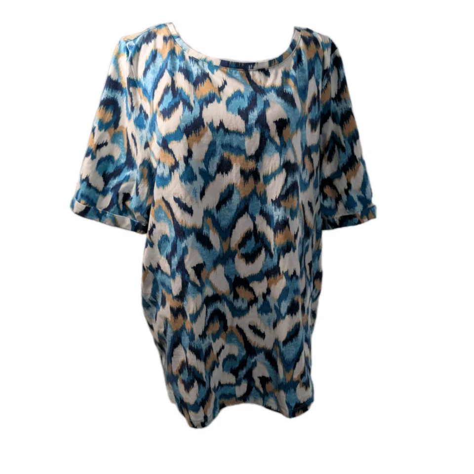 Camisa para mujer Chico Ikat estampado túnica top blusa talla 3 XL azul boho geométrico Foto 1 de 4