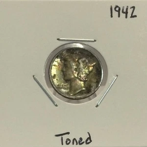 Moneda de diez centavos Mercury 1942, 90 % plata, muy bonita, ¡tonos arco iris! 🔥 - Imagen 1 de 3