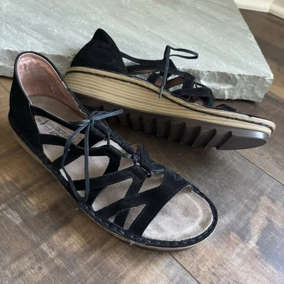 Sandalias con cordones Naot Yarrow de cuero negro nobuck Ghillie para mujer talla EU 40/US 9-9,5 Foto 1 de 4